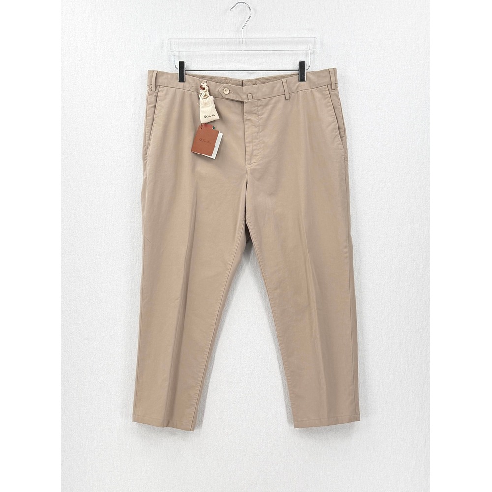 LORO PIANA Pants Men 56 Tan Flat Slim Sport Cotton Stretch Chino NEW *ALTERED*